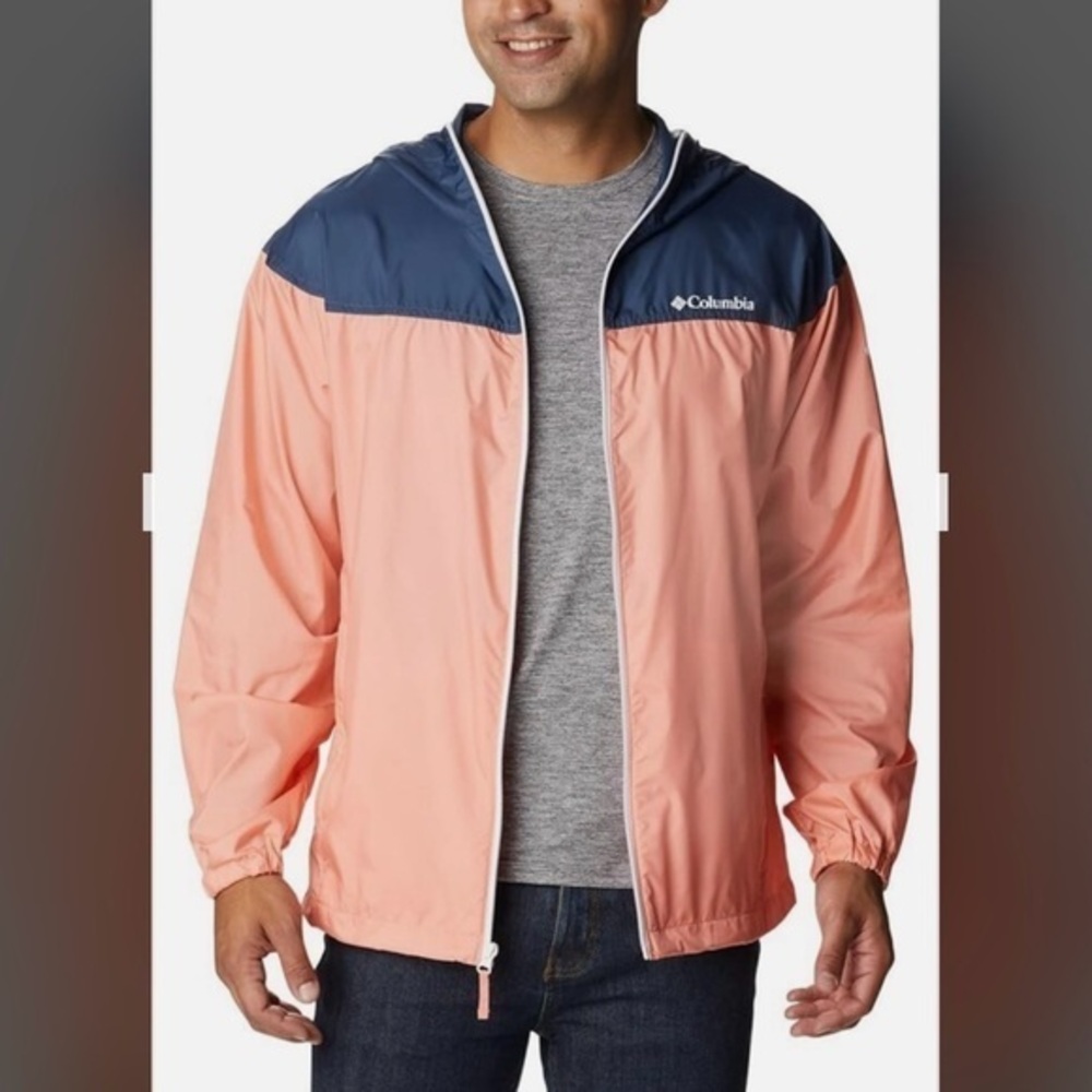Columbia Men's Flash Challenger Novelty Windbreaker Jacket in Coral/Navy Size XL